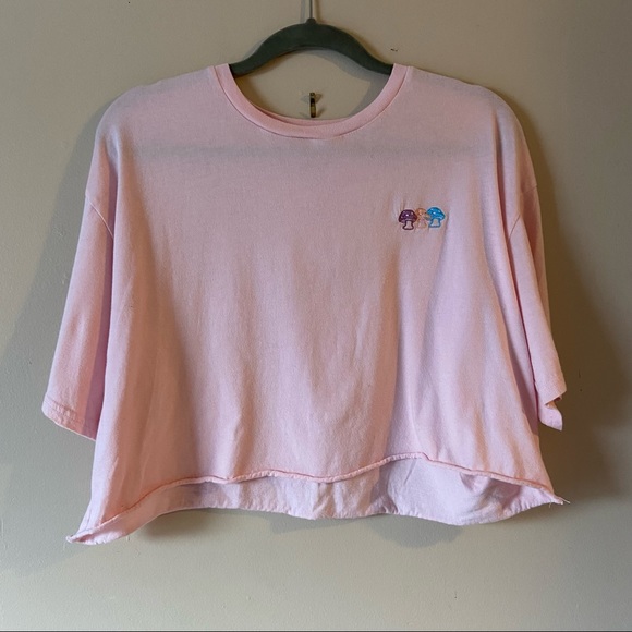Pacsun• mushroom embroidered pink cropped T-shirt - Picture 6 of 8